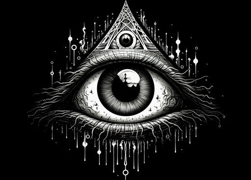 Satanic and Masonic symbols, providence eye, inverted black and white style