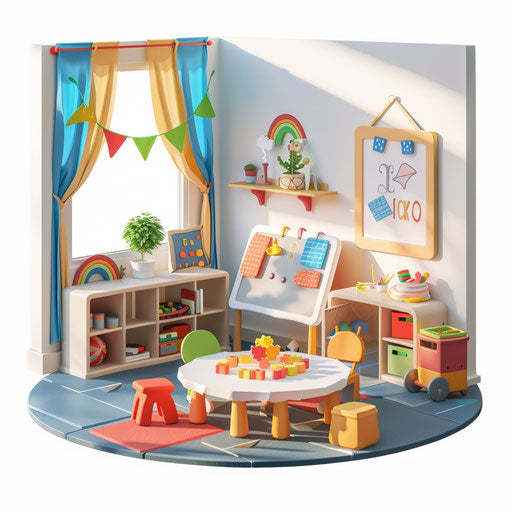 Realistic daycare clipart on flat white background