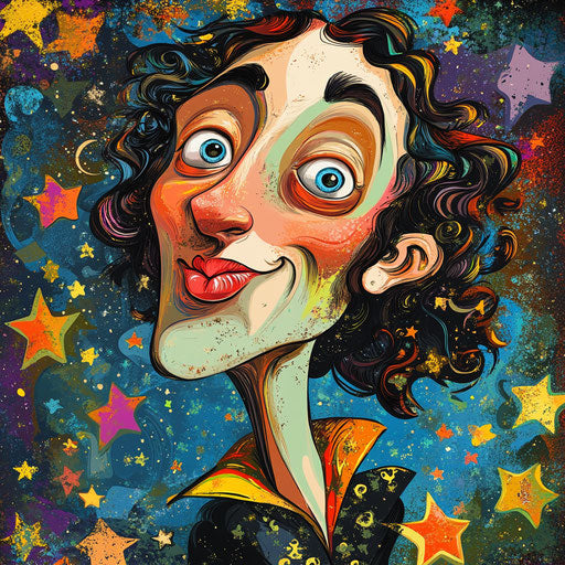 Humorous caricature of a cartoon Emily Brontë with human characteristics