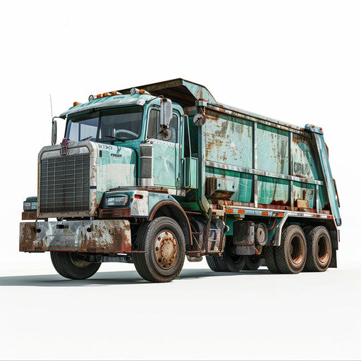 Realistic garbage truck on detailed flat white background