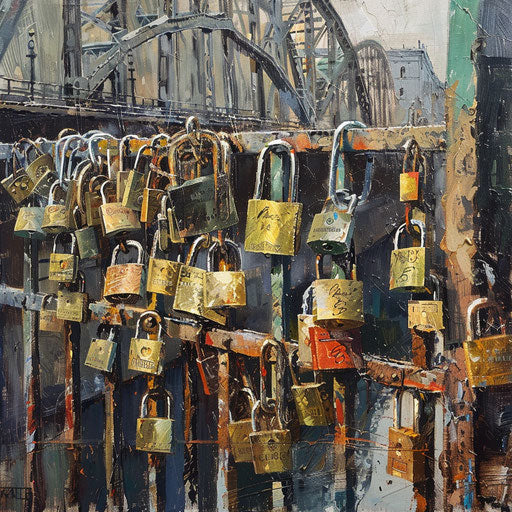 Locks on the gate of a bridge