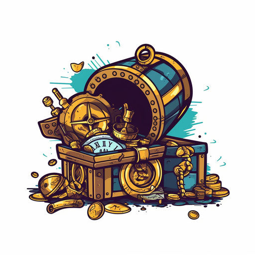 Minimalist treasure artwork on white background