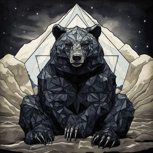 Geometrical bear art poster, strong line work style