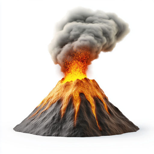 3D volcano on flat white background, isolated clipart