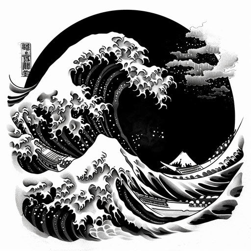Sketch of a fierce Japanese wave in clipart style
