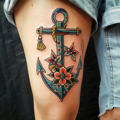 Anchor tattoos symbolizing stability, in the style of Sailor Jerry