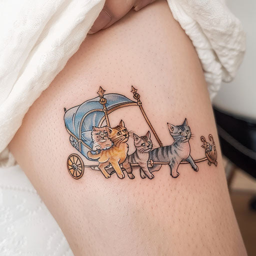Mystical Norse tattoo of Freya's cat chariot in pastels