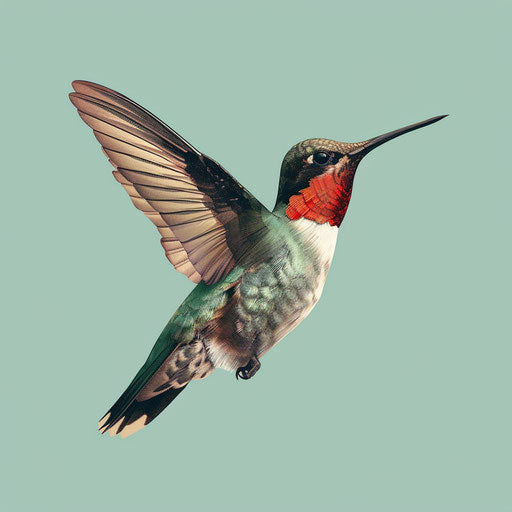Realistic hummingbird clipart on flat, serene aqua background