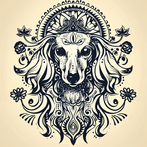 Exotic flat tattoo sketch for a Saluki dog pattern