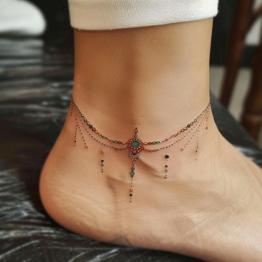 Artistic sketch of ankle bracelet with colorful bohemian beads