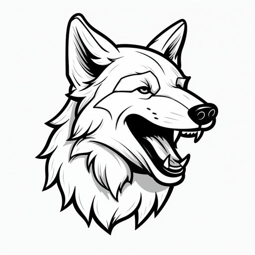 Smiling wolf in simplified line work, wimmelbilder style