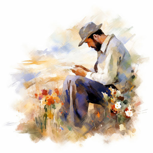 Poetry clipart in the style of Impressionistic Art, on white background