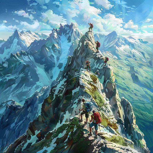 Hikers ascending Cascade Mountain with panoramic views