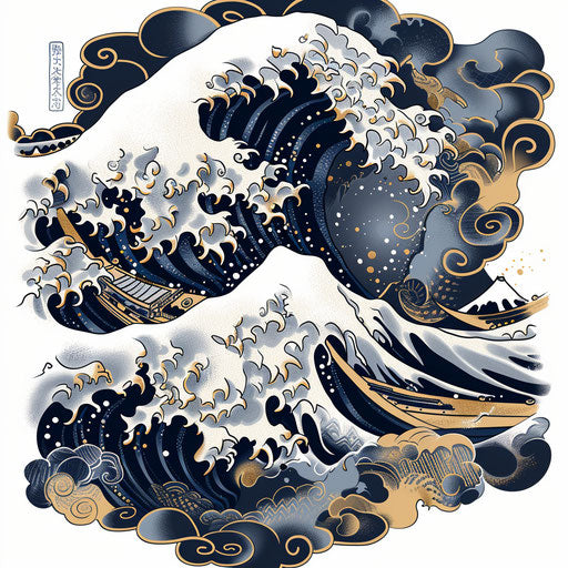 Sketch of a stylized Japanese wave tattoo