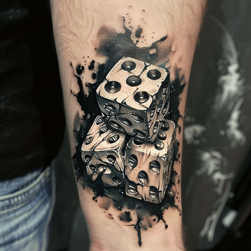 Dice tattoo with dark surrealism, in the style of Gerald Brom