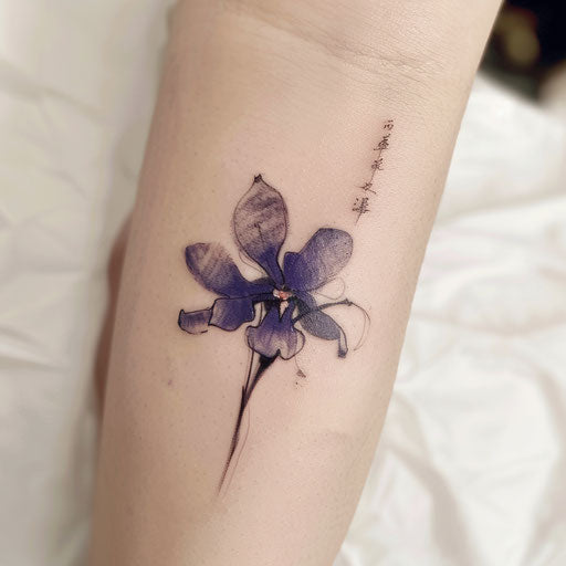 Traditional Chinese brush painting of a violet flower tattoo
