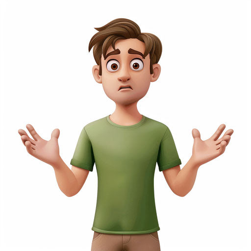 Attractive man in green shirt shrugging shoulders