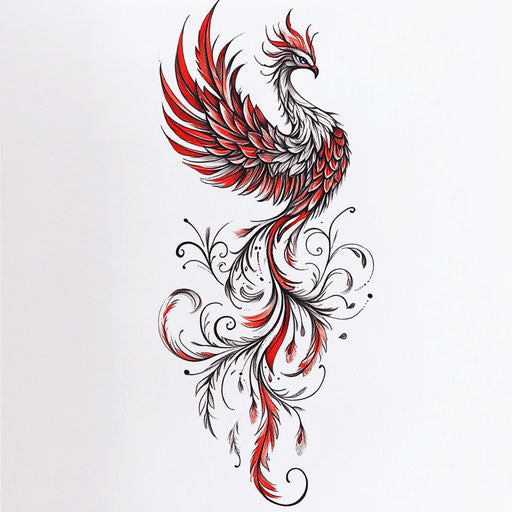 Elegant phoenix tattoo on outer forearm in flat style