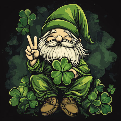 Gävle gnome with green hat and large four-leaf clover