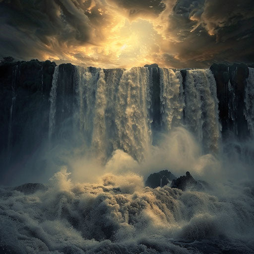 Iguazu Falls with powerful flow and moody ambiance