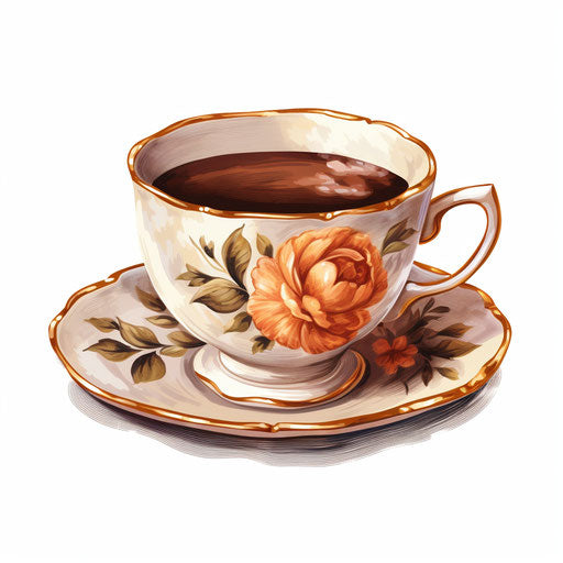 Teacup art in oil painting style on white background