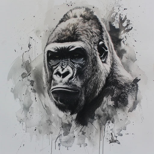 Realistic gorilla tattoo in black and grey on white background