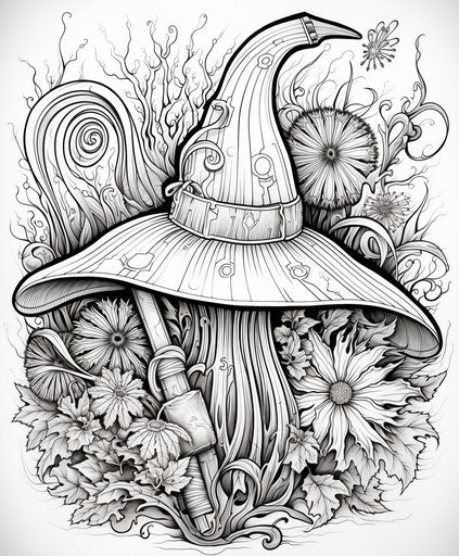 Witch hat with broom, mesmerizing colorscapes