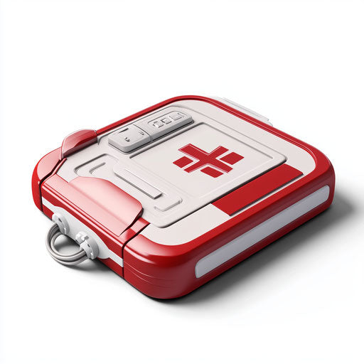3D Defibrillator in photo realistic style with flat white background, isolated clipart
