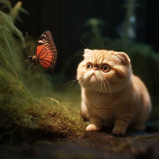 exotic shorthair cat staring at an insect