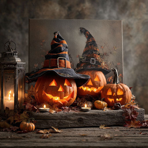 Classic Halloween Scene with Glowing Jack-o'-lanterns