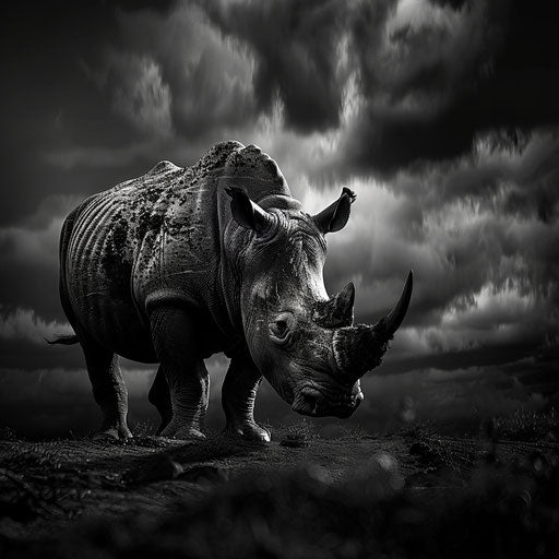 Rhino in dramatic monochrome setting