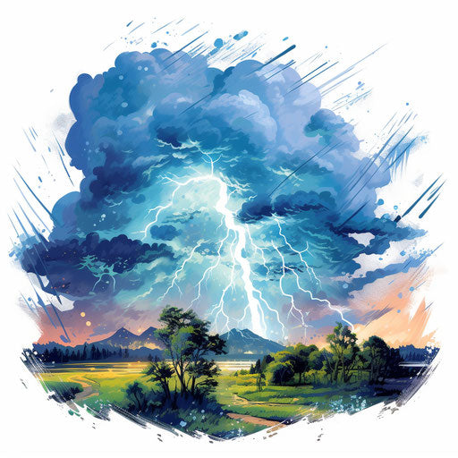 Thunderstorm clipart in the style of Oil painting, on a white background