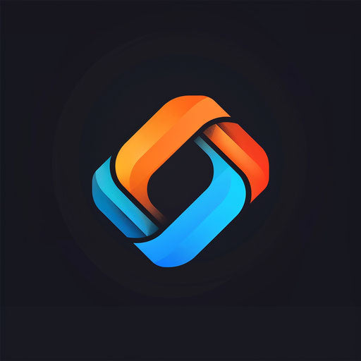 Neon logo with minimalist design and vibrant orange and blue colors, on sleek black background