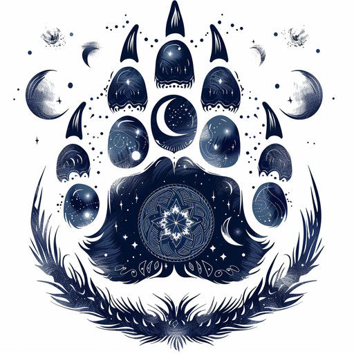 Bear paw with celestial patterns in dark blue
