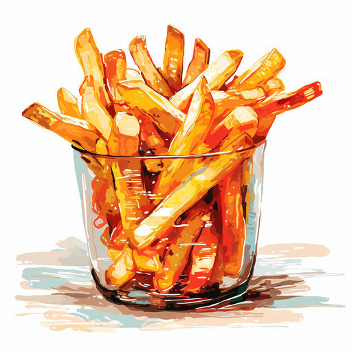 Illustration of fries in the style of Impressionistic Art, on white background