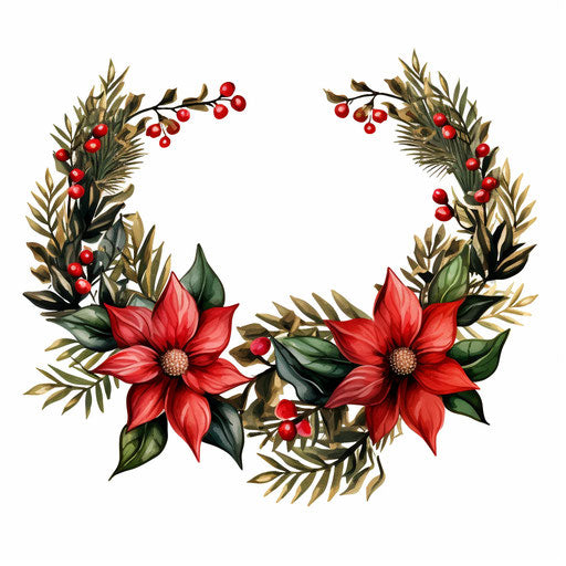 Christmas garland clipart in the style of Chiaroscuro Art, on a white background
