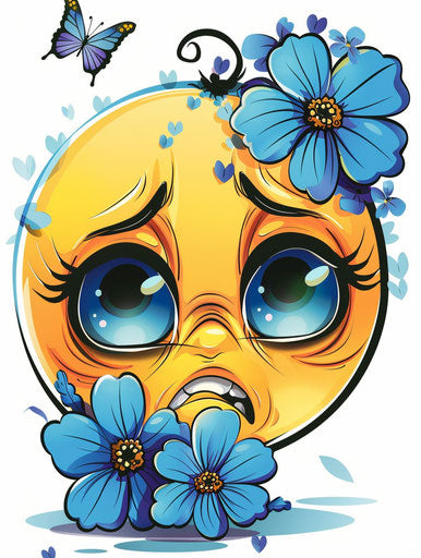 Sadness and cuteness, emoticon face in vector graphics