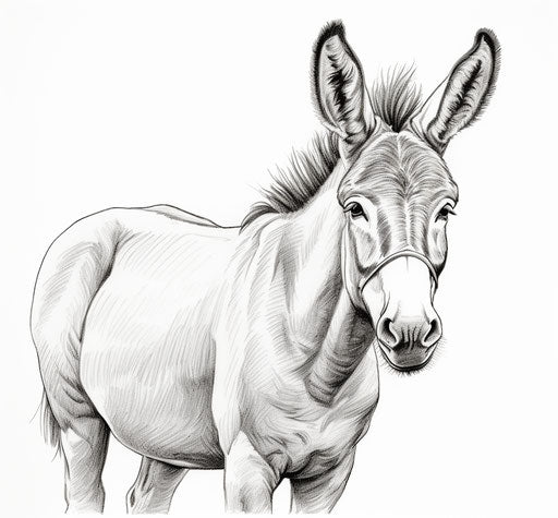 Donkey coloring page, precise and lifelike style