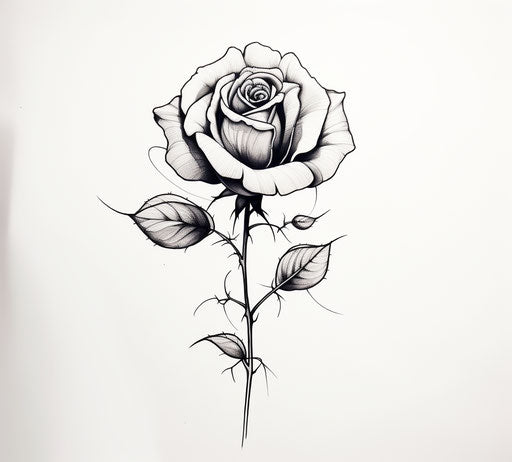 Rose tattoo drawing and black sketch, captivating chiaroscuro style