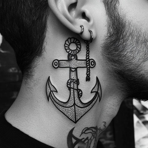 Small face tattoos with an anchor and rope design