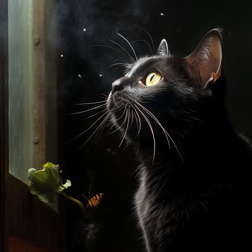 Manx cat starring at an insect