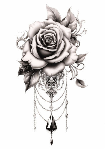 Rose tattoo in black white and dark silver on luxury wall