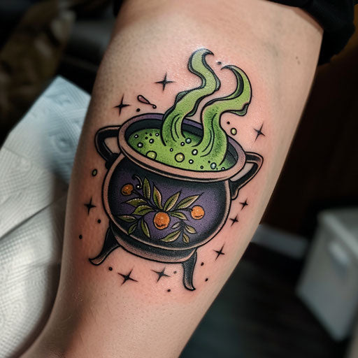 Magical witch's cauldron tattoo