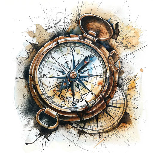 Nautical compass and map navy tattoo, vintage tones