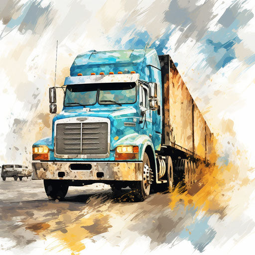 Semi truck clipart in oil painting style