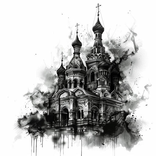 Russian mafia cathedral in gothic tattoo style