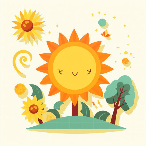 Minimalist style sunny day illustration, on white background