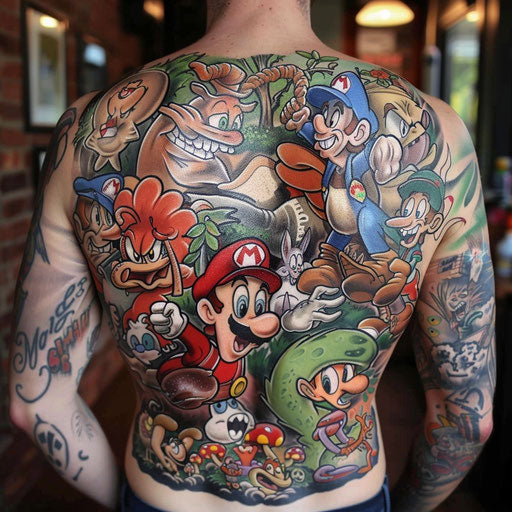 Humorous tattoos for men: cartoon characters in unexpected situations