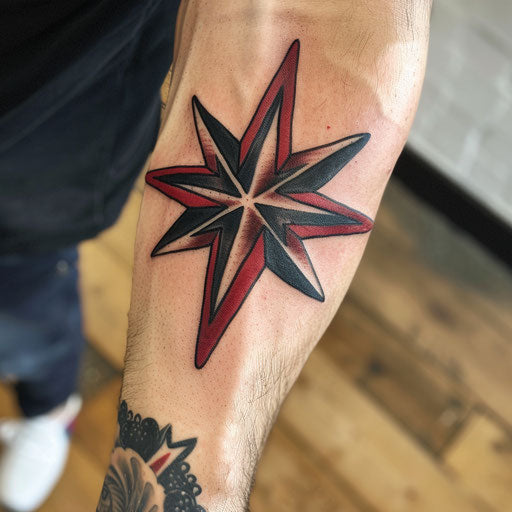 Classic nautical star tattoo in traditional American style