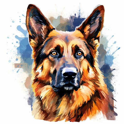 German Shepherd artwork in Impressionistic style, on white background